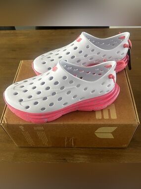 White and Pink Women's Athletic Slip-On Shoes